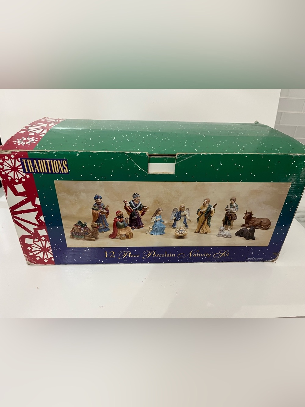 Traditions 12-Piece Porcelain Nativity Set – Hand Painted with Gold Accents (New